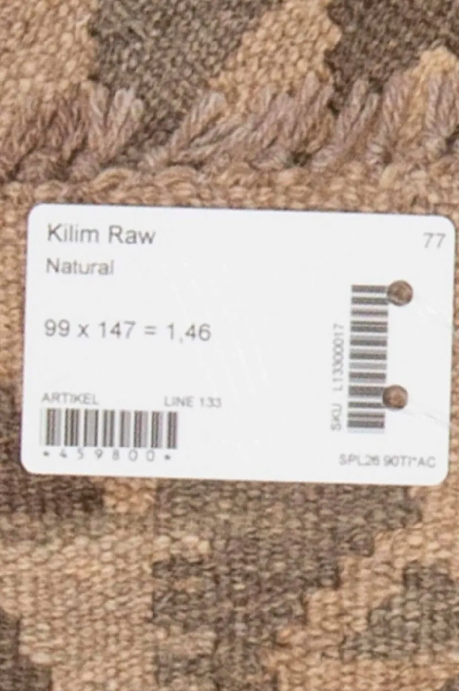 Bargi Ullteppe Kelim Raw Natural 99x147 cm