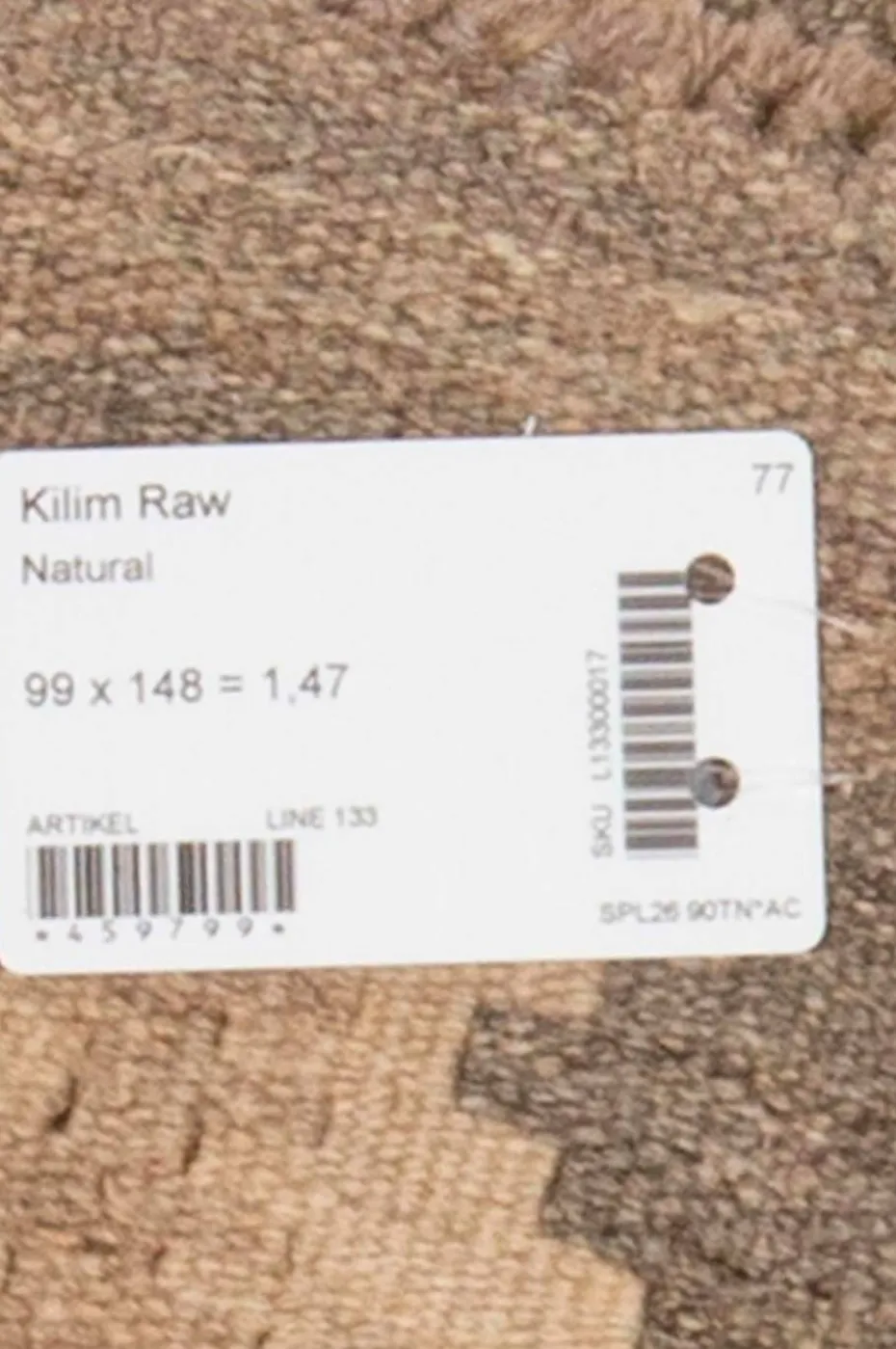 Bargi Woolcarpet Kelim Raw Natural 99x148 cm