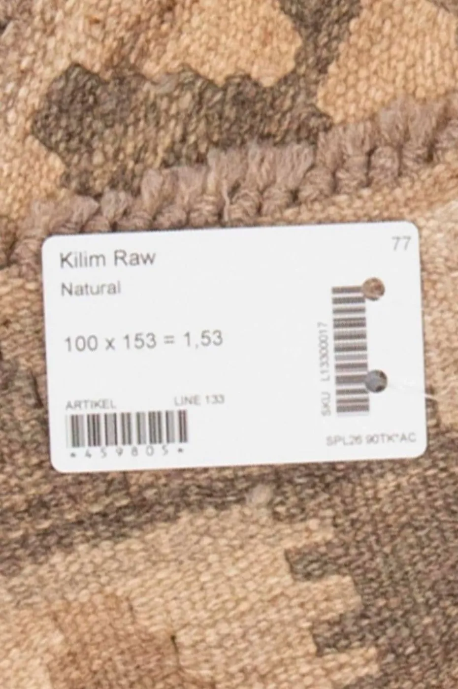 Bargi Woolcarpet Kilim Raw Natural 100x153 cm
