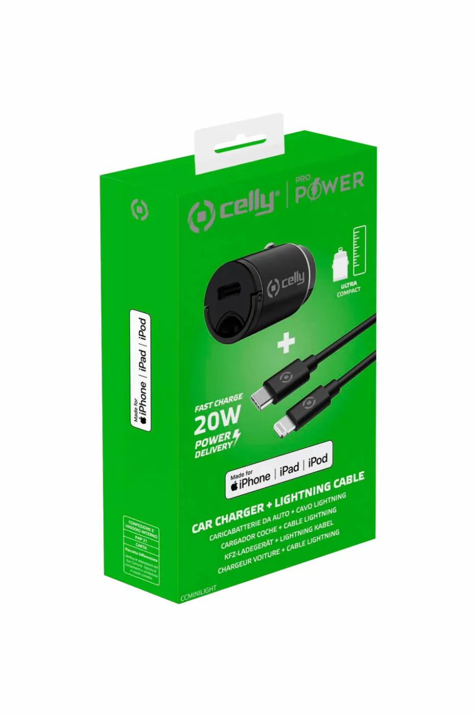 Celly Billader Mini USB-C PD 20W + USB-C til Lightning-kabel