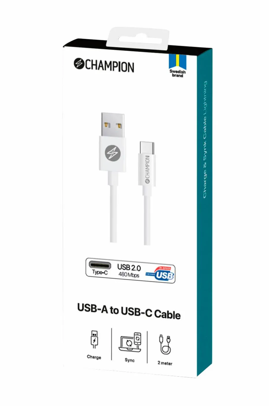 Champion Nordic USB-kabel USB-A to USB-C 2 m