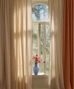 Ellos Home Gardin med multibånd Elly Thin Stripe i resirkulert halvlinne 2-pakning