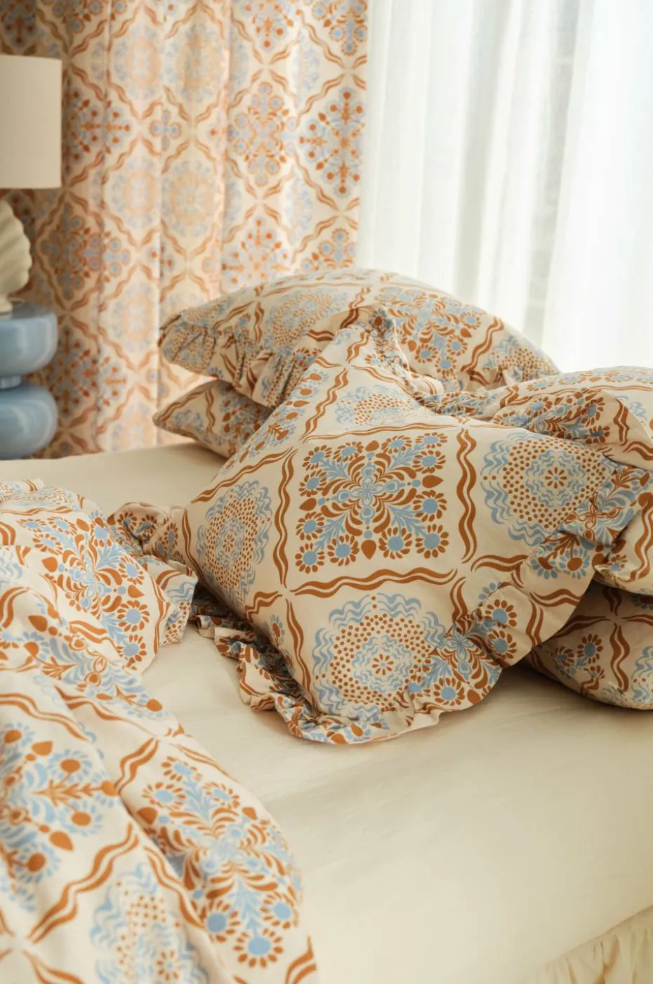 Ellos Home Putetrekk Elly Tile Frill i resirkulert halvlinne