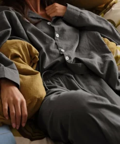 Ellos Home Pysjamasskjorte Long Sleeve Shirt Elly i resirkulert halvlinne