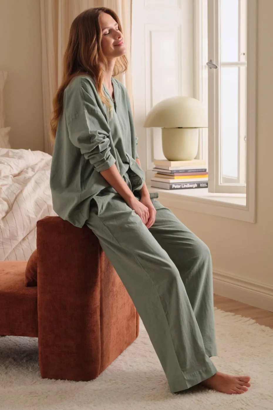 Ellos Home Pysjbukser Pyjama Pant Elly i resirkulert halvlinne