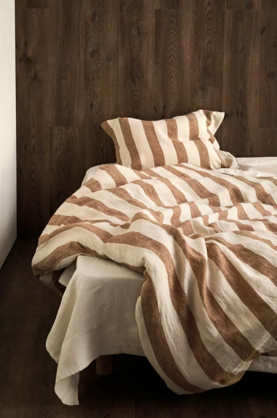 Ellos Home Sengesett Candice Block Stripe i vasket lin, 2 deler