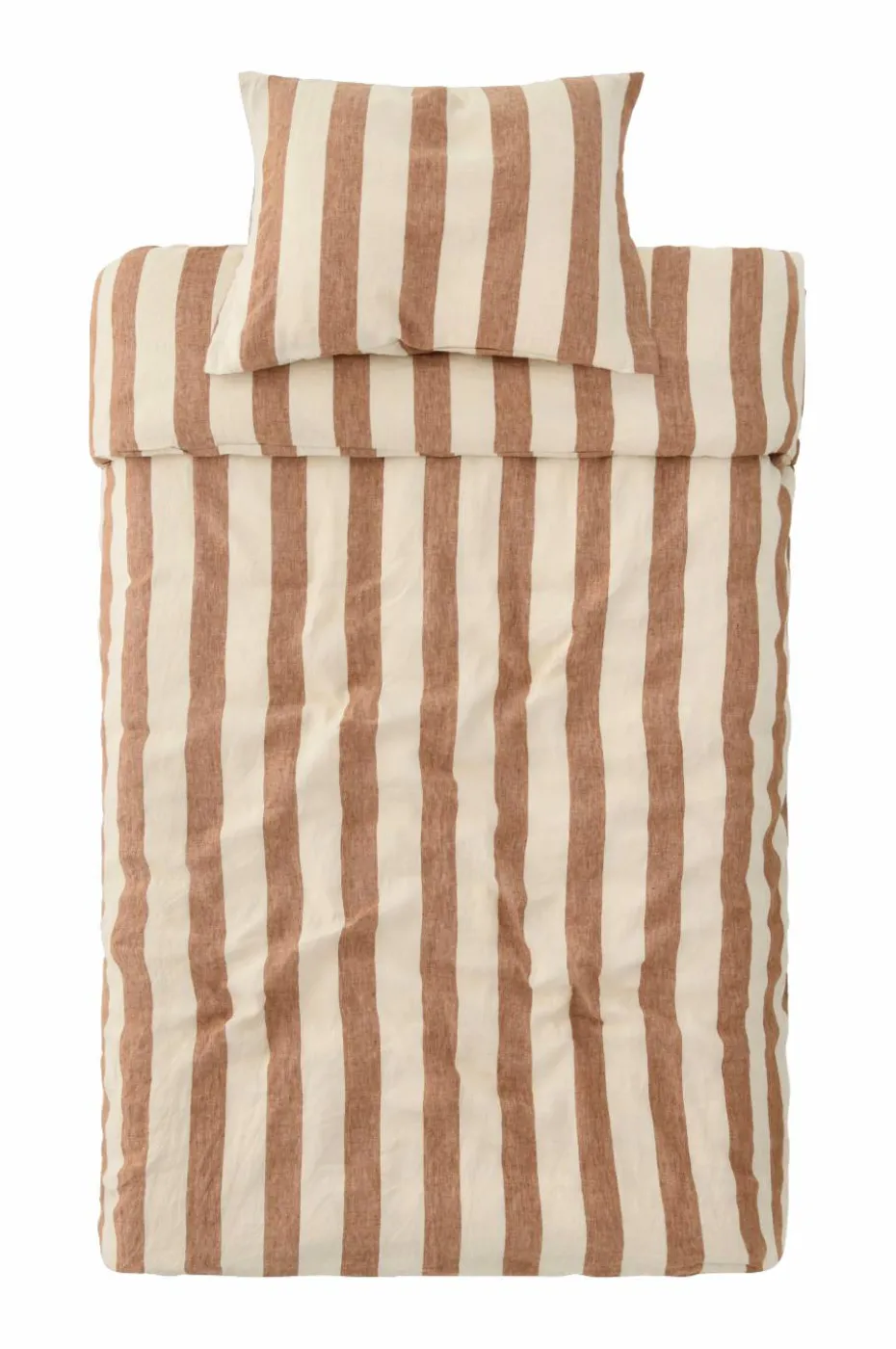 Ellos Home Sengesett Candice Block Stripe i vasket lin, 2 deler