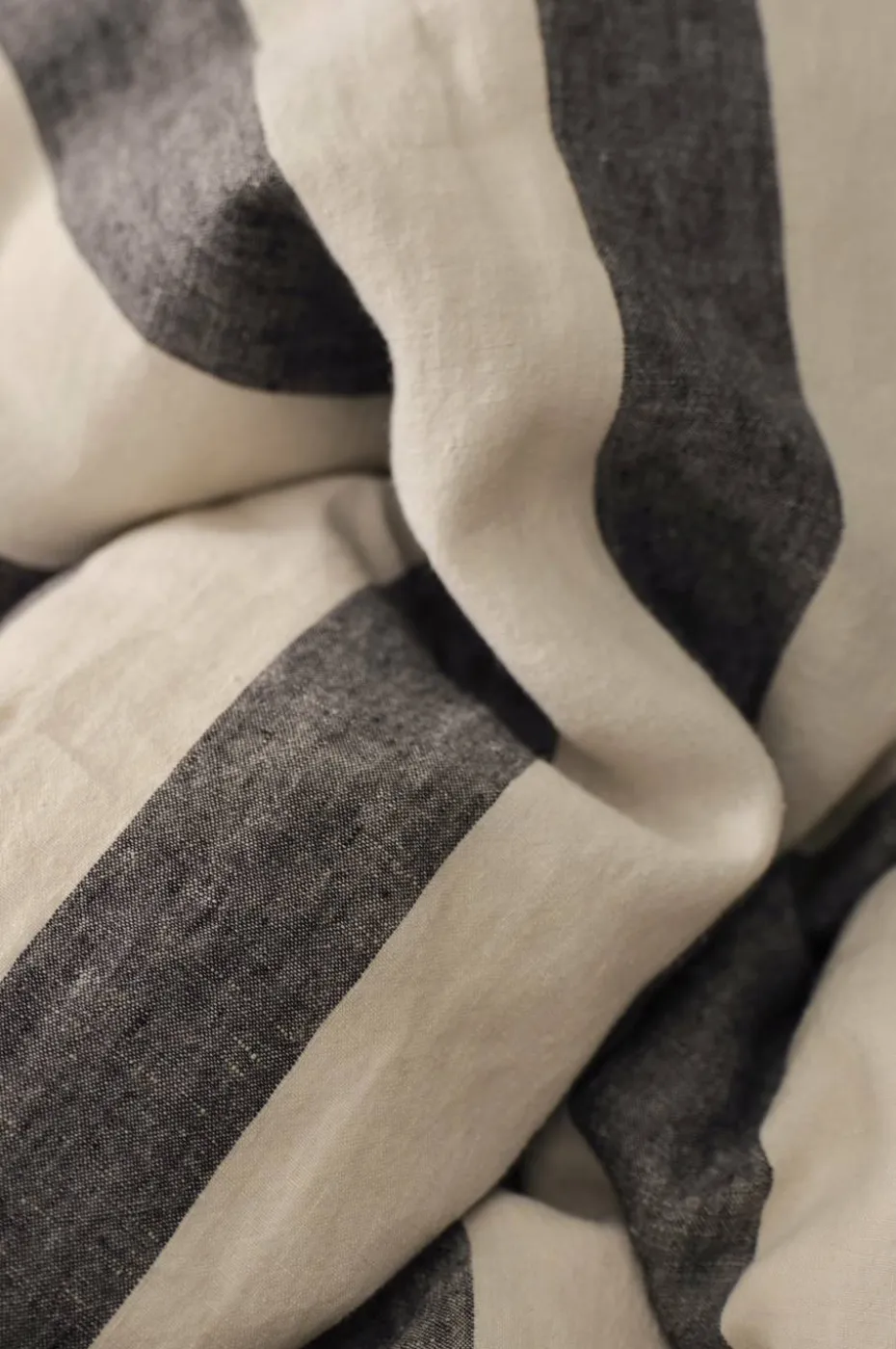 Ellos Home Sengesett Candice Block Stripe i vasket lin, 2 deler