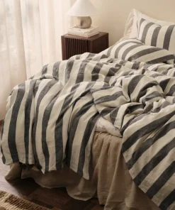 Ellos Home Sengesett Candice Block Stripe i vasket lin, 2 deler