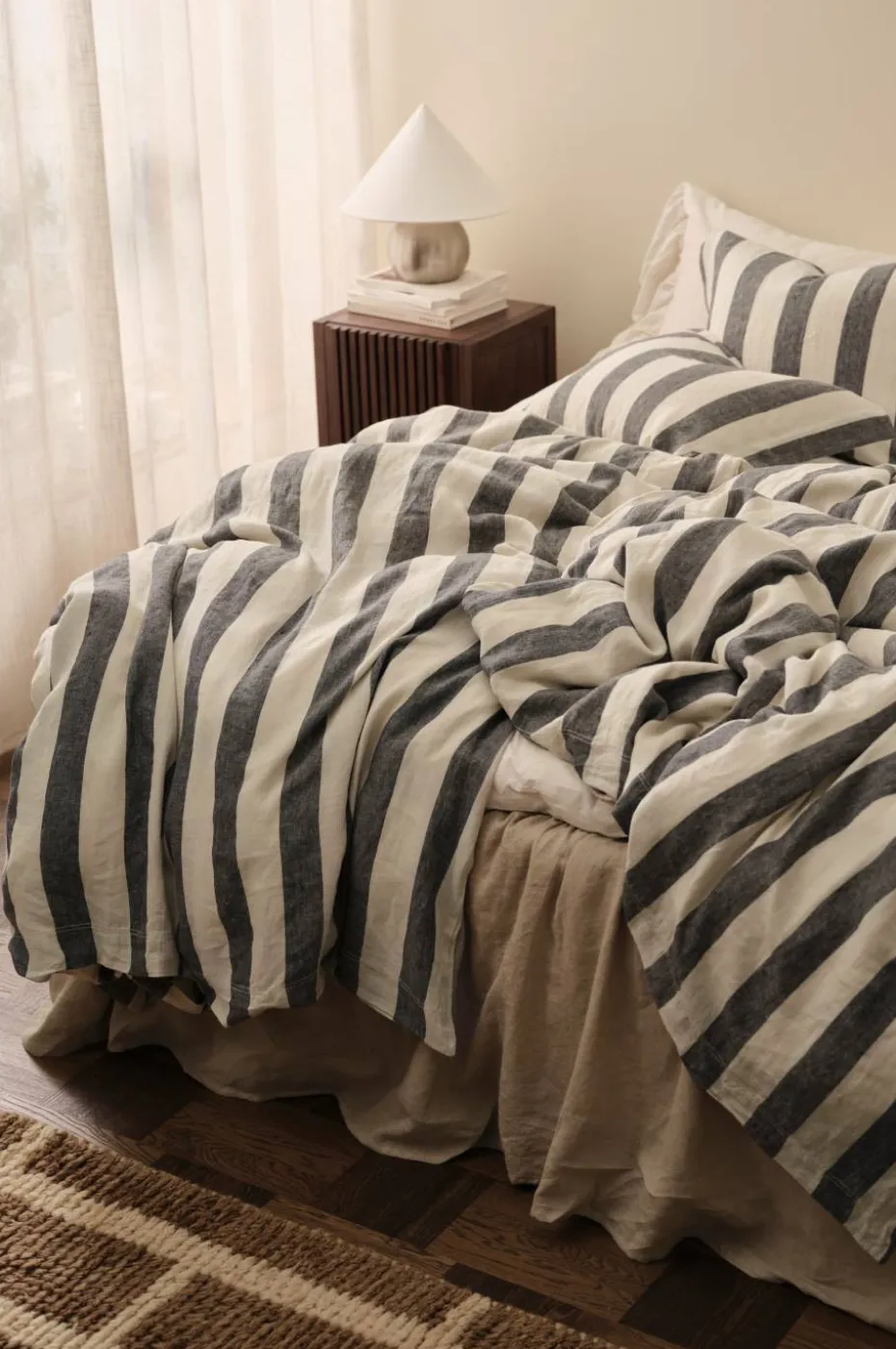 Ellos Home Sengesett Candice Block Stripe i vasket lin, 2 deler