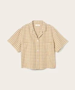 Ellos Home Skjorte Elly Check Camp Collar i resirkulert halvlinne