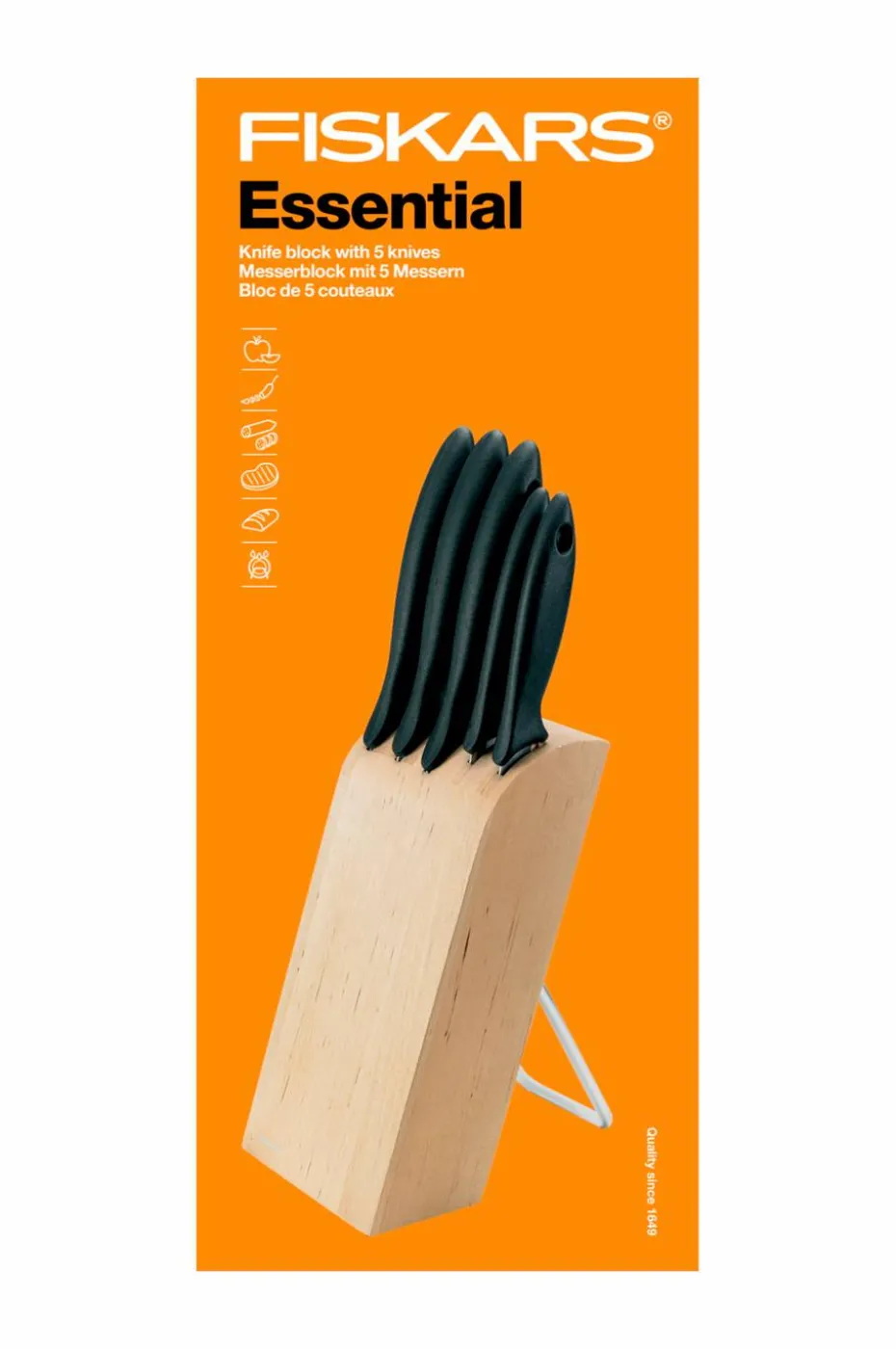 Fiskars Knivblokk med 5 kniver Essential
