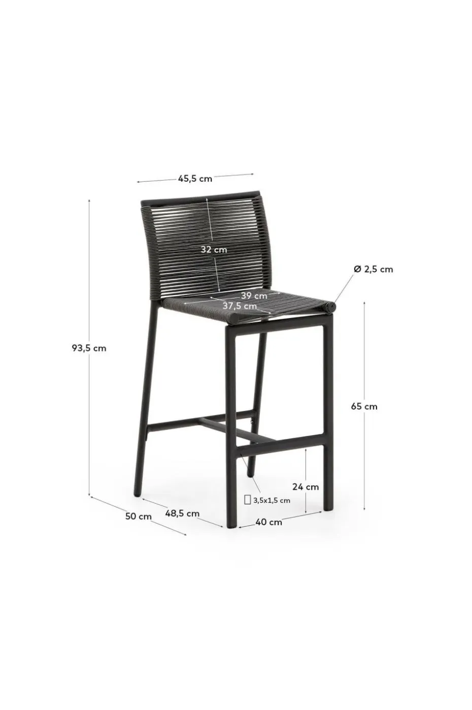 Kave Home Culip utendørs krakk laget av tauverk og hvit aluminium, 65 cm