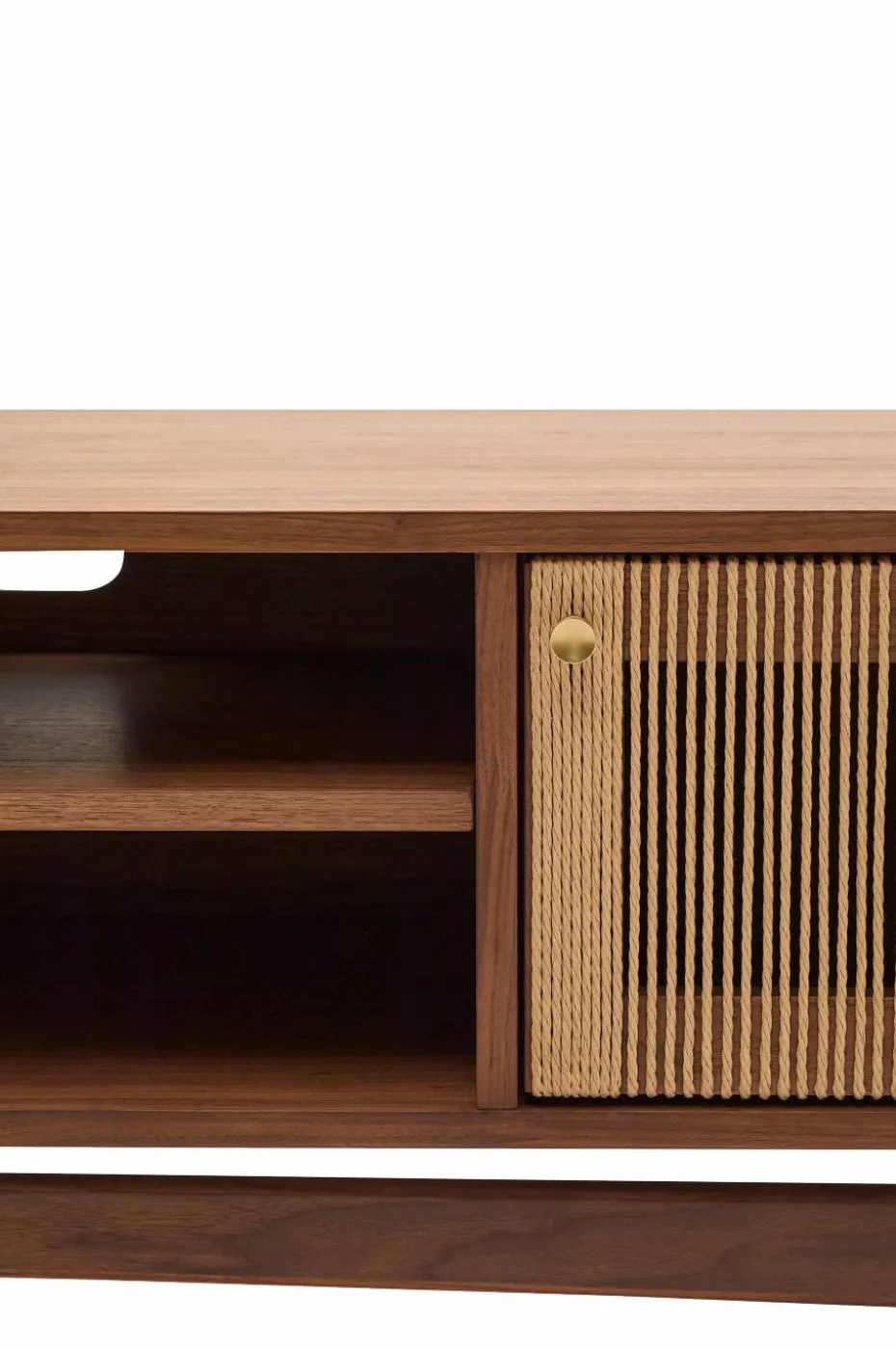 Kave Home Elan Tv skap 3 dører finér og massiv valnøtt og snor 200 x 50 cm Fsc 100% Fsc
