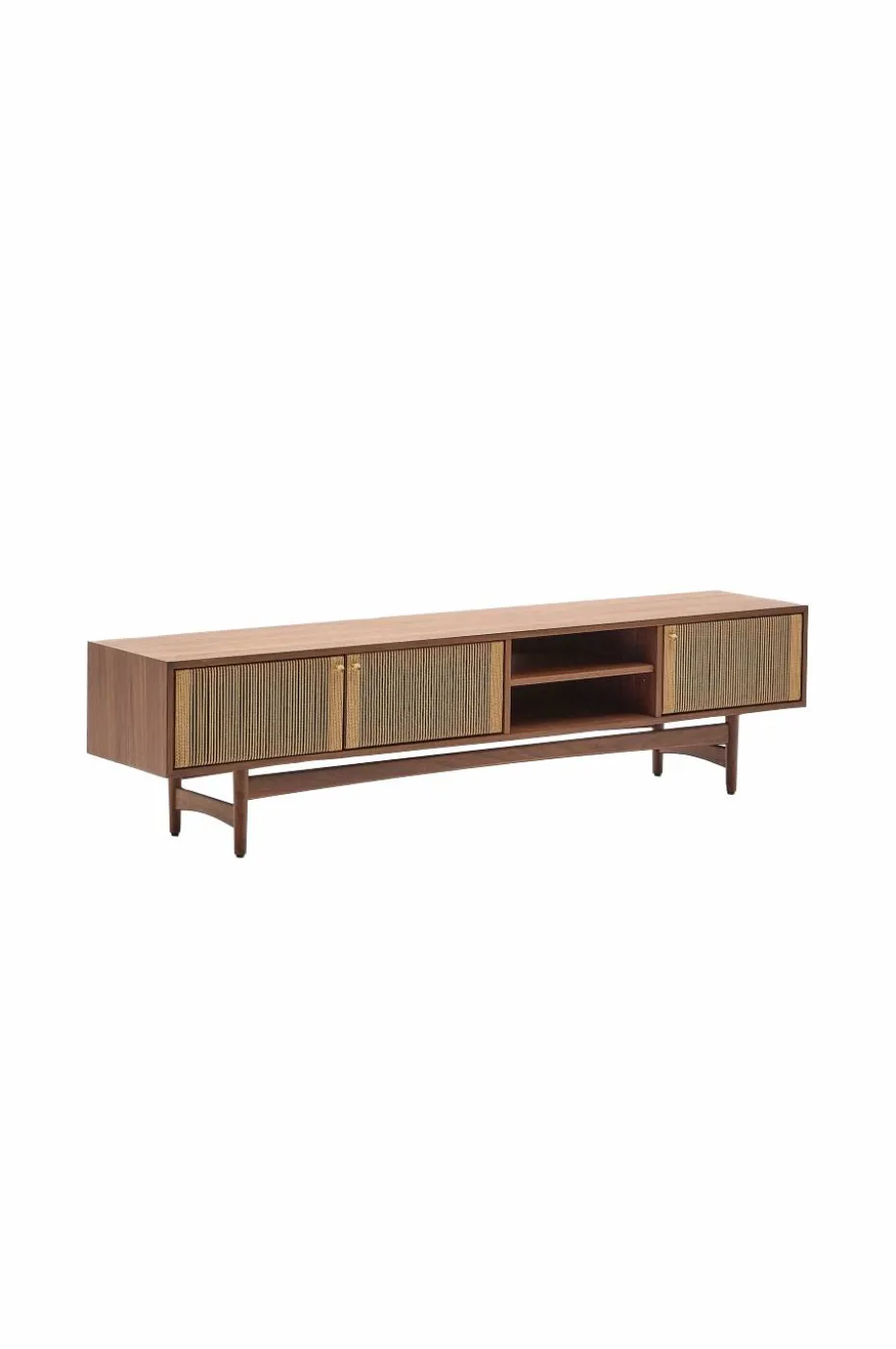 Kave Home Elan Tv skap 3 dører finér og massiv valnøtt og snor 200 x 50 cm Fsc 100% Fsc
