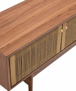 Kave Home Elan Tv skap 3 dører finér og massiv valnøtt og snor 200 x 50 cm Fsc 100% Fsc
