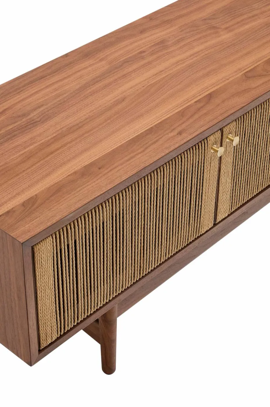 Kave Home Elan Tv skap 3 dører finér og massiv valnøtt og snor 200 x 50 cm Fsc 100% Fsc