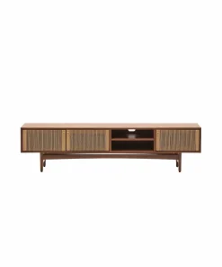 Kave Home Elan Tv skap 3 dører finér og massiv valnøtt og snor 200 x 50 cm Fsc 100% Fsc