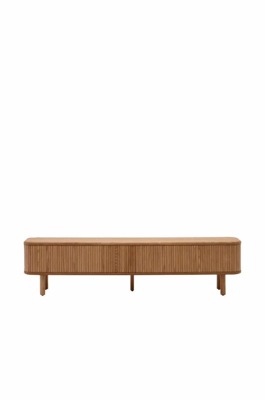 Kave Home Mailen TV-bord med 2 dører i askfinér med mørk finish 200 x 50 cm