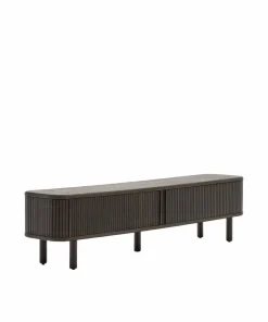 Kave Home Mailen TV-bord med 2 dører i askfinér med mørk finish 200 x 50 cm
