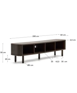Kave Home Mailen TV-bord med 2 dører i askfinér med mørk finish 200 x 50 cm