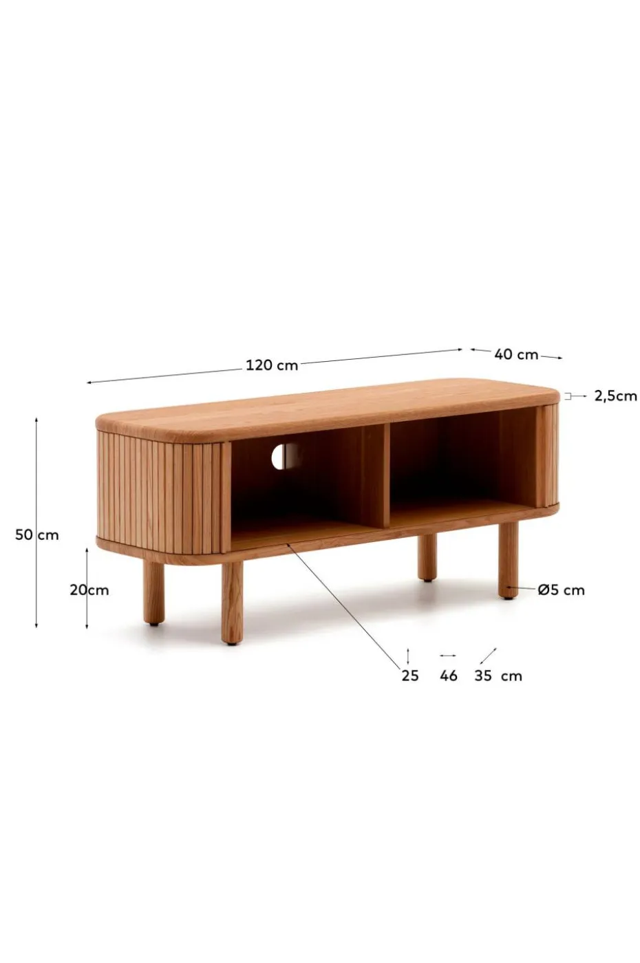 Kave Home Mailen TV-bord med 2 dører i askfinér med mørk finish 120 x 50 cm