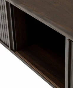 Kave Home Mailen TV-bord med 2 dører i askfinér med mørk finish 120 x 50 cm