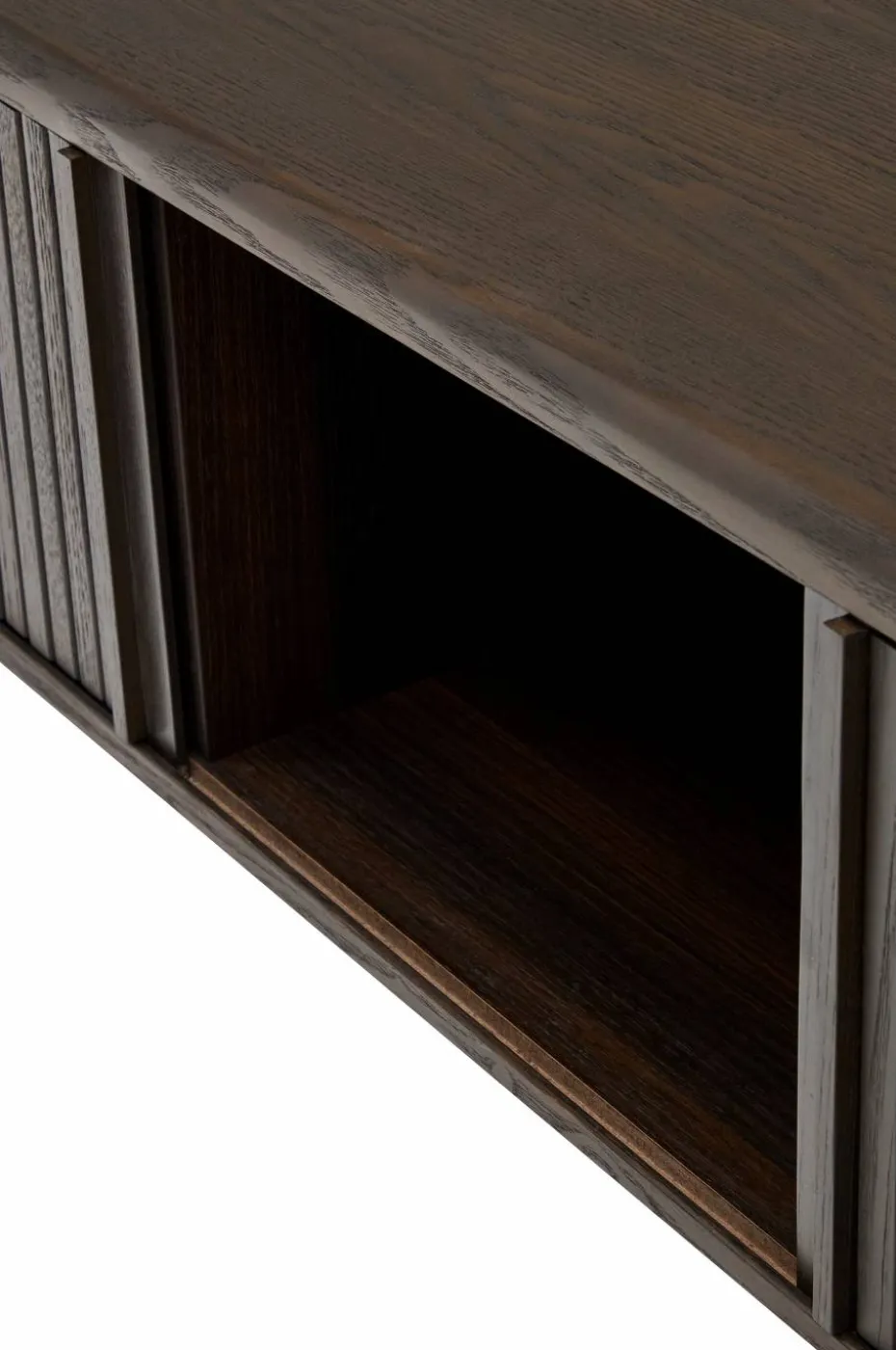 Kave Home Mailen TV-bord med 2 dører i askfinér med mørk finish 120 x 50 cm