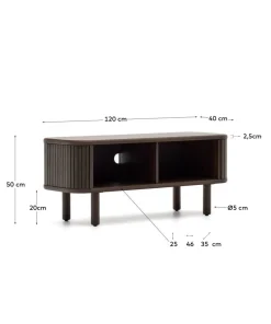 Kave Home Mailen TV-bord med 2 dører i askfinér med mørk finish 120 x 50 cm
