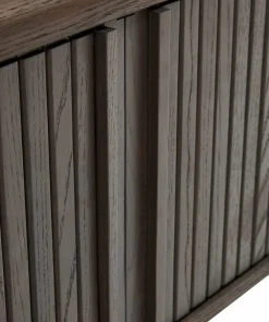 Kave Home Mailen TV-bord med 2 dører i askfinér med mørk finish 120 x 50 cm