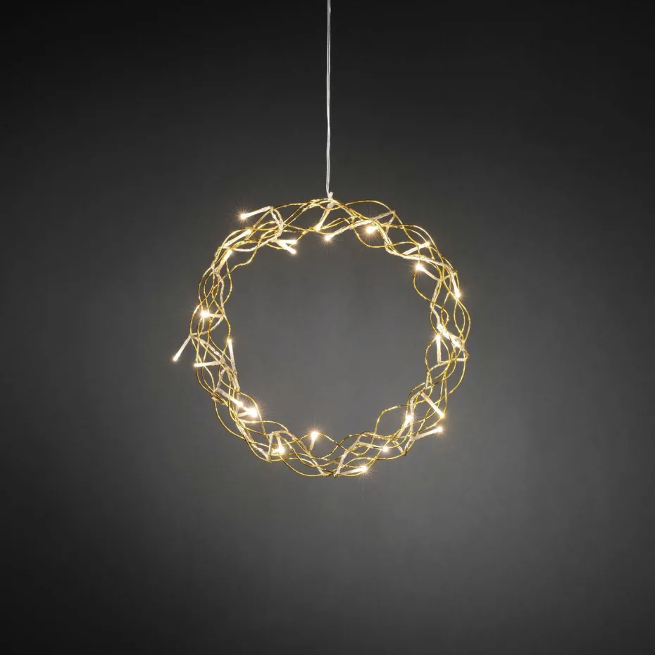 Konstsmide Krans av gullfarget metall, LED 30 cm