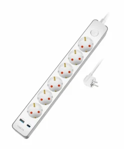 LogiLink Skjøteledning 6-veis + USB-A/USB-C
