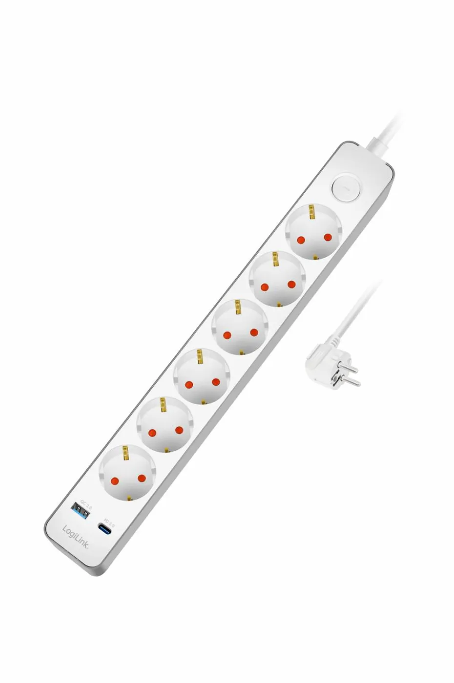LogiLink Skjøteledning 6-veis + USB-A/USB-C