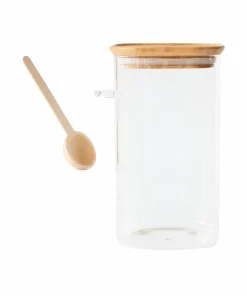 Pebbly Høy glassboks med bambuslokk og måleskje - 1400 ml