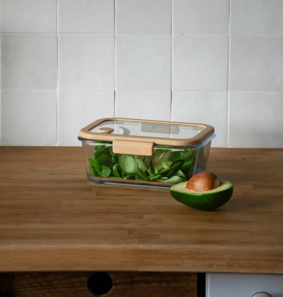 Pebbly Rektangulær glassbeholder med glasslokk og vakuumhette - 1200 ml