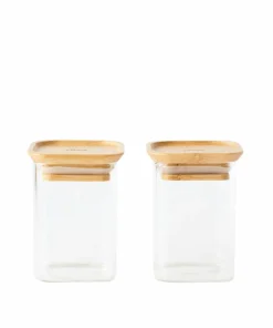 Pebbly Sett med 2 firkantede glassbokser Xs med bambuslokk - 240 ml
