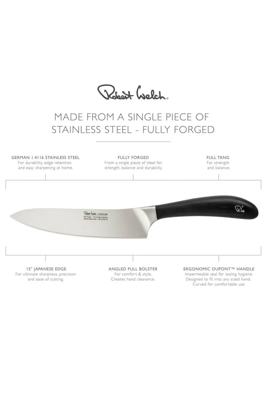 Robert Welch Kokke-/ kokkekniv Signature 18 cm/7,5 cm