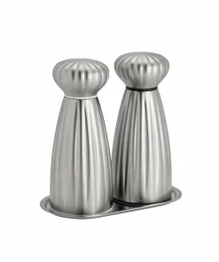 Robert Welch Salt- og pepperkverner Palm Satin Medium med brett sett