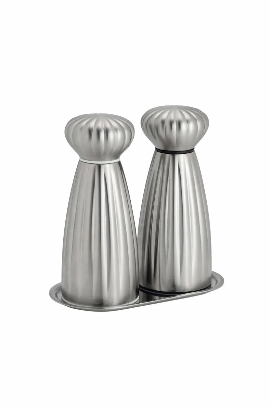 Robert Welch Salt- og pepperkverner Palm Satin Medium med brett sett