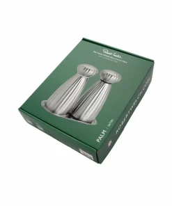 Robert Welch Salt- og pepperkverner Palm Satin Medium med brett sett