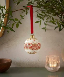 Spode Bauble Strawberry Thief, Madder 7.5cm