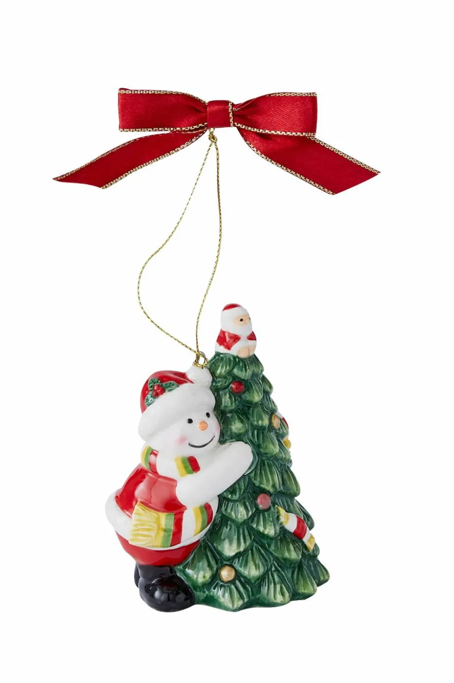 Spode Juletrepynt Tree Hugging Snowman Christmas Tree høyde 9 cm