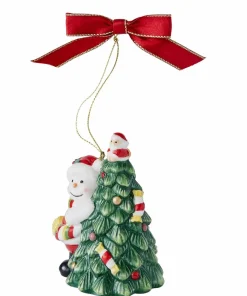 Spode Juletrepynt Tree Hugging Snowman Christmas Tree høyde 9 cm