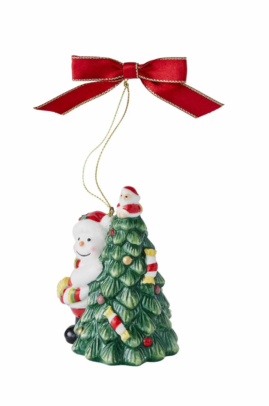Spode Juletrepynt Tree Hugging Snowman Christmas Tree høyde 9 cm