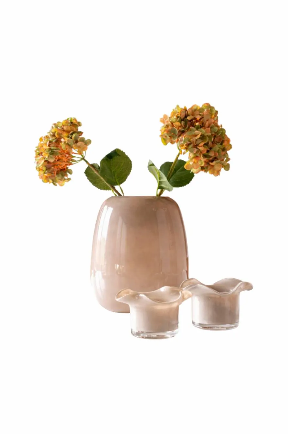 Zelected by Houze 1. vase Harper Nougat + 2. lyslykter Nougat